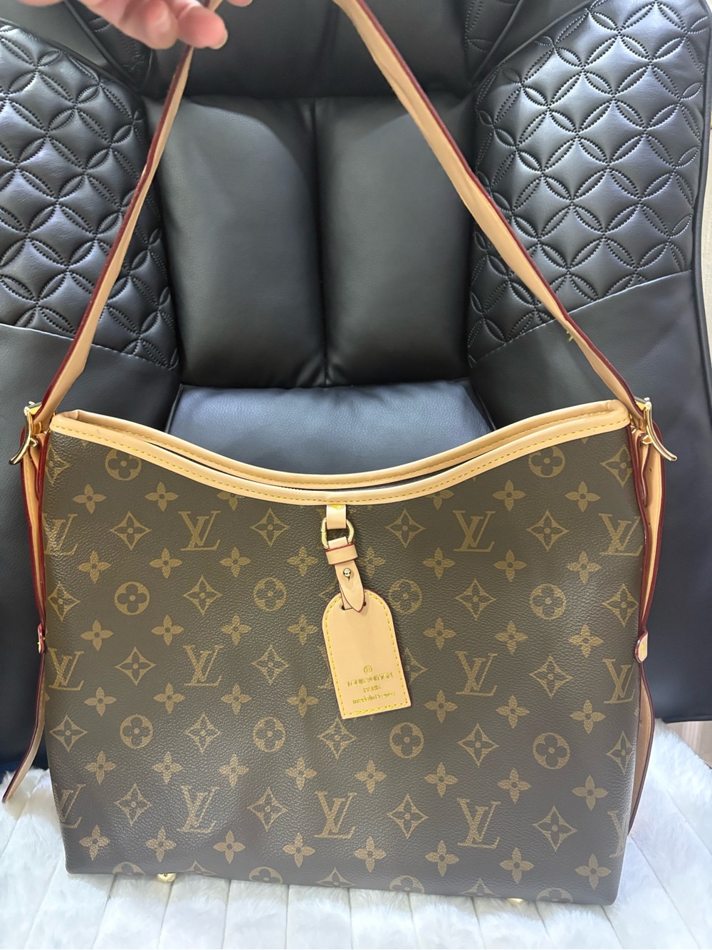 & Other Stories Brown Monogram Shoulder Bag with Tan Trim